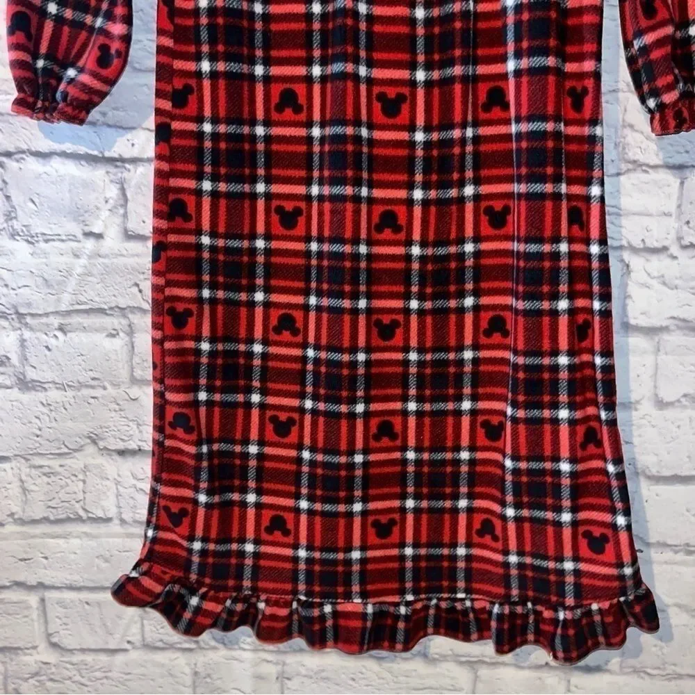 Girls Mickey Mouse Disney Red plaid Christmas flannel night gown lace ruffle 10 - Picture 4 of 9